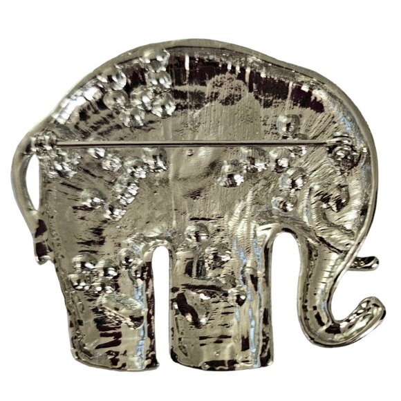 Black Enamel Clear Rhinestone Silver Tone Elephant Brooch L138 - Picture 4 of 8
